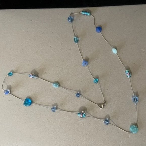 42" Lamp work, Glass and Crystal Station Beads on a Silver Chain - Picture 5 of 7